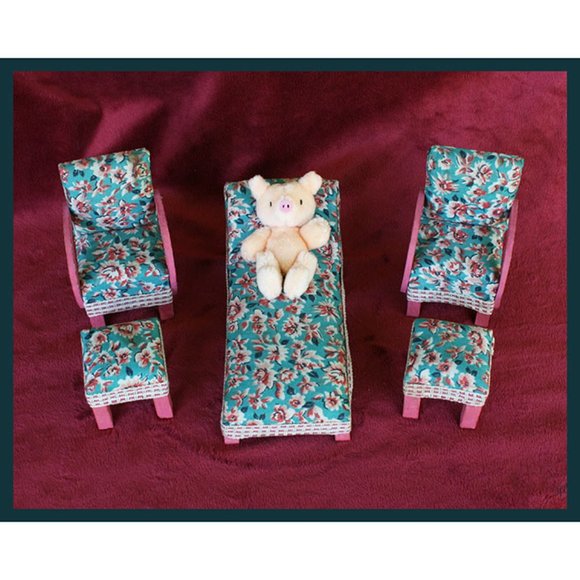 rare German padded dollhouse miniature 5-piece padded living room set